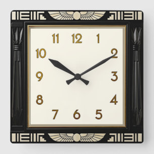 Art Deco Elegant Schwarz Quadratische Wanduhr