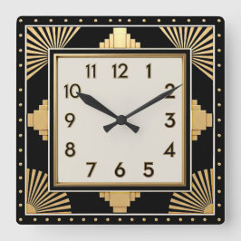 Art Deco Elegant Schwarz Quadratische Wanduhr
