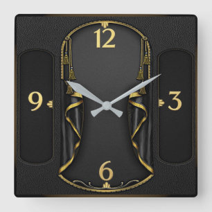 Art Deco Elegant Schwarz Quadratische Wanduhr
