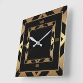 Art Deco, elegant, schwarz und gold Quadratische Wanduhr (Winkel)