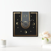 Art Deco, elegant, schwarz und gold Quadratische Wanduhr (Zuhause)