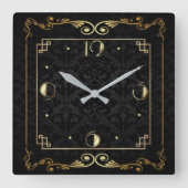 Art Deco, elegant, schwarz und gold Quadratische Wanduhr (Vorderseite)