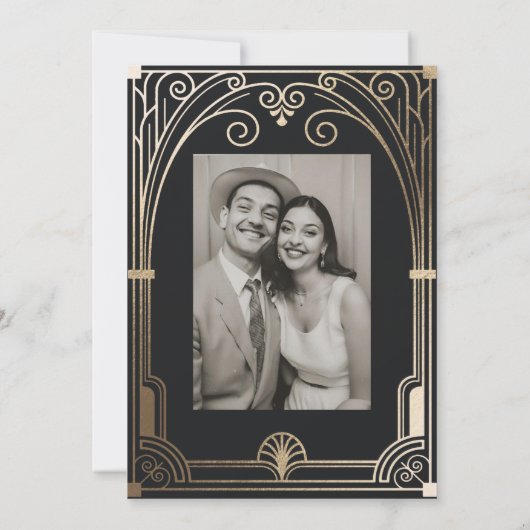 Art Deco Elegante Black Gold 20s Classic Wedding Einladung (Rückseite)