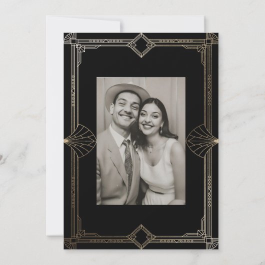 Art Deco Elegante Black Gold 20s Classic Wedding Einladung (Rückseite)