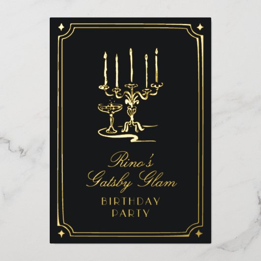 Art Deco Elegante Black Gold 20s Classic Wedding Folieneinladung (Vorderseite)