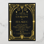 Art Deco Elegante Black Gold 20s Classic Wedding Folieneinladung (Vorderseite)