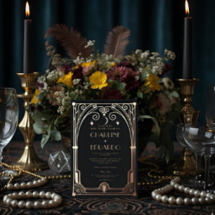 Art Deco Elegante Black Gold 20s Classic Wedding Folieneinladung