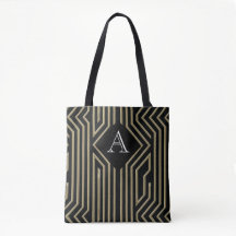 Art Deco Elegante Black Gold Monogram