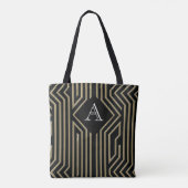 Art Deco Elegante Black Gold Monogram Tasche (Rückseite)