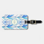Art Deco Elegante Blätter Blaue Vegetation Gepäckanhänger (Vorderseite horizontal)