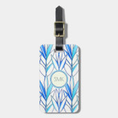 Art Deco Elegante Blätter Blaue Vegetation Gepäckanhänger (Vorderseite vertikal)