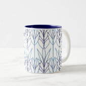 Art Deco Elegante Blätter Blaue Vegetation Zweifarbige Tasse (VorderseiteRechts)