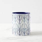 Art Deco Elegante Blätter Blaue Vegetation Zweifarbige Tasse (Mittel)