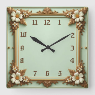 Art Deco Elegante Blume Quadratische Wanduhr