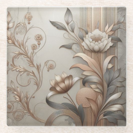 Art Deco: Elegante Botanicals und geometrische Lux Glasuntersetzer (Vorderseite)