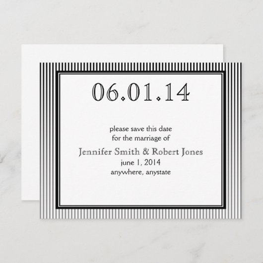 Art Deco Elegante Schwarz und Weiß Save the Date (Vorne/Hinten)