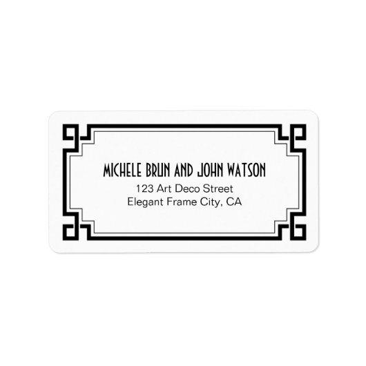 Art Deco Elegante Schwarze Rahmen Weiße Rücksendea Adressaufkleber (Vorne)