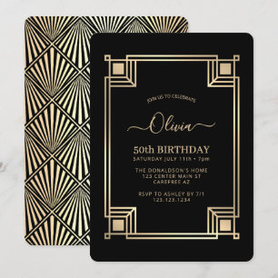 Art Deco Eleganter Goldrahmen Geburtstag Einladung