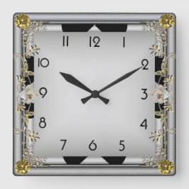 Art Deco Elegantes Grau Quadratische Wanduhr