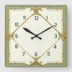 Art Deco Elegantes Minze Quadratische Wanduhr