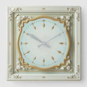 Art Deco Elegantes Minze Quadratische Wanduhr