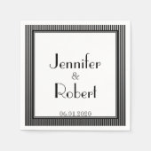 Art Deco Elegantes Schwarzes und Weiß Stripe Hochz Serviette (Vorderseite)