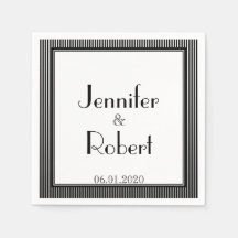 Art Deco Elegantes Schwarzes und Weiß Stripe Hochz