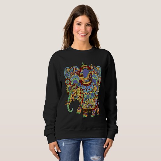 Art Deco Elephant Hathi Howda Soft Chakra Rainbow  Sweatshirt (Vorne ganz)