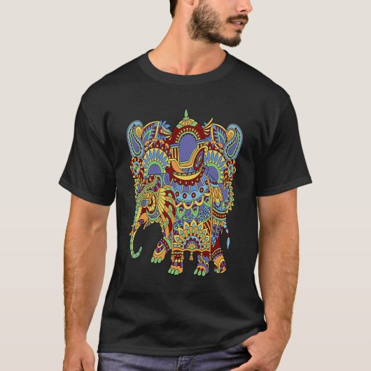 Art Deco Elephant Hathi Howda Soft Chakra Rainbow  T-Shirt (Vorderseite)