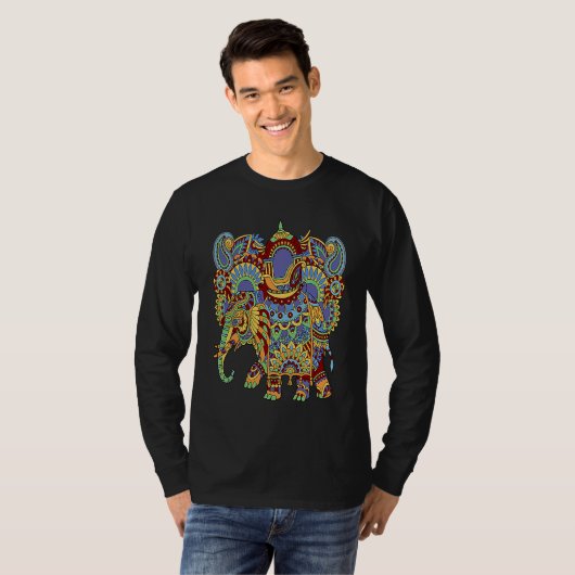 Art Deco Elephant Hathi Howda Soft Chakra Rainbow  T-Shirt (Vorne ganz)