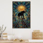 Art Deco Elephant Pyramid Golden Sunset Poster (Küche)
