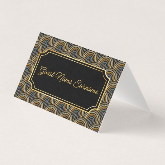 Art Deco Embroidered-Style Folded Table Name Card (Vorderseite)