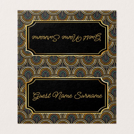 Art Deco Embroidered-Style Folded Table Name Card (Außenseite Aufgefaltet)