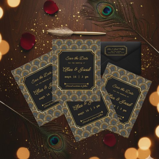 Art Deco Embroidered-Style Save the Date Wedding Einladung