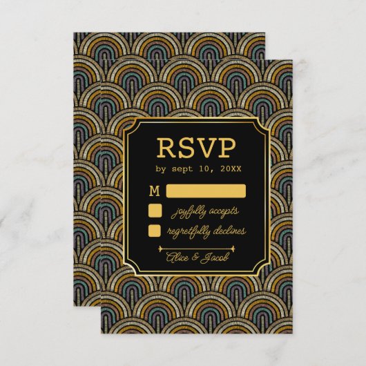 Art Deco Embroidered-Style Wedding RSVP Card (Vorne/Hinten)