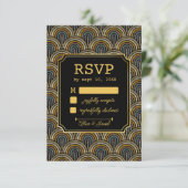 Art Deco Embroidered-Style Wedding RSVP Card Karte (Stehend Vorderseite)