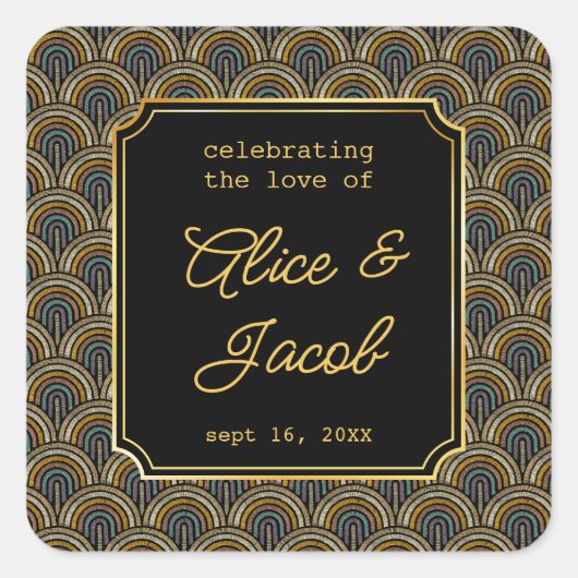 Art Deco Embroidered-Style Wedding Square Sticker (Vorderseite)