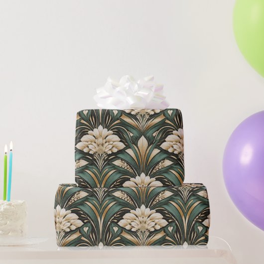 Art Deco Emerald Gilded Bloom Pattern Geschenkpapier (Partygeschenke)