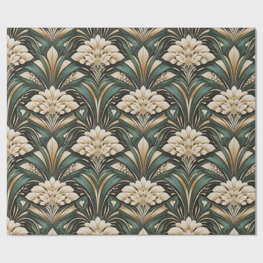 Art Deco Emerald Gilded Bloom Pattern Geschenkpapier (Flach)