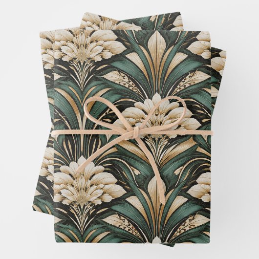 Art Deco Emerald Gilded Bloom Pattern Geschenkpapier Set (Beispiel)