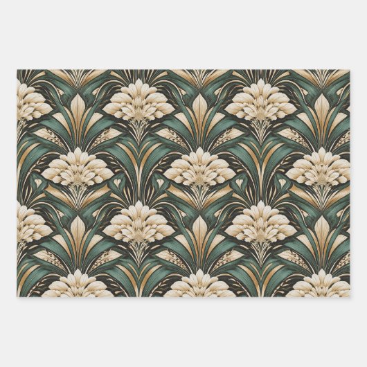 Art Deco Emerald Gilded Bloom Pattern Geschenkpapier Set (Vorderseite)