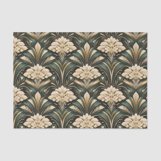 Art Deco Emerald Gilded Bloom Pattern Seidenpapier (Vorderseite)