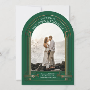Art Deco Emerald Green Bronze Arch Save the Date Einladung