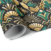 Art Deco Emerald Midnight New Year Pattern Geschenkpapier (Rolleneckpunkt)