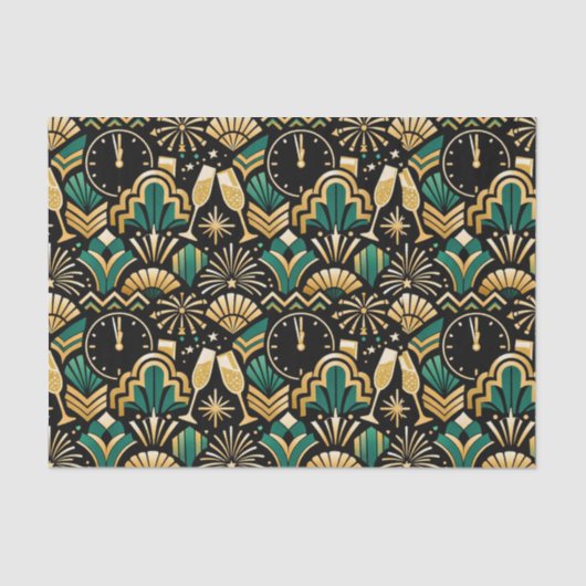 Art Deco Emerald Midnight New Year Pattern Seidenpapier (Vorderseite)