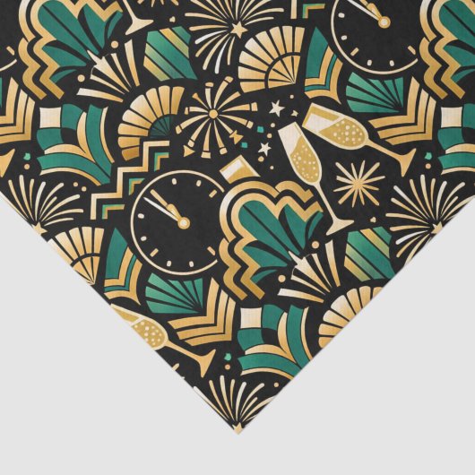 Art Deco Emerald Midnight New Year Pattern Seidenpapier (Ausschnitt)