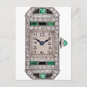 Art Deco Emeralds and Diamonds Watch Postcard Postkarte