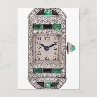 Art Deco Emeralds and Diamonds Watch Postcard Postkarte