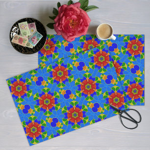 Art Deco Enamel Red Blume auf Blue Cloisonne Style Seidenpapier