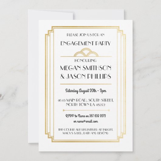 Art Deco Engagement Partei Einladungen Gold (Vorderseite)